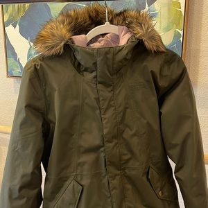 The North Face green parka with removable faux fur